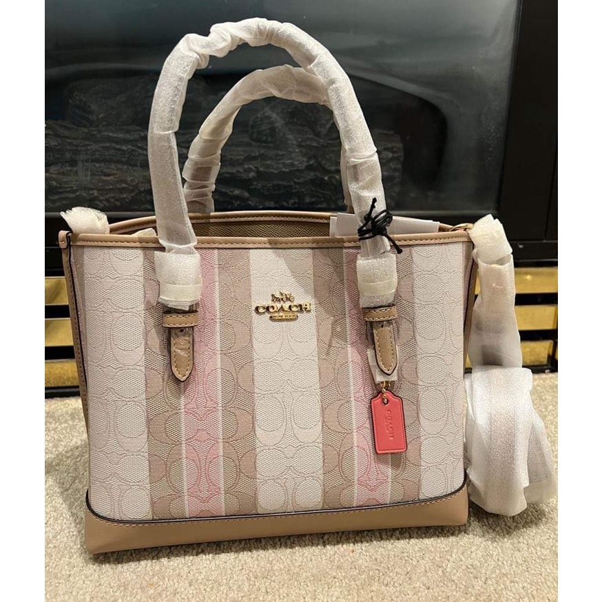 coach mollie tote 25 jacquard stripes pink