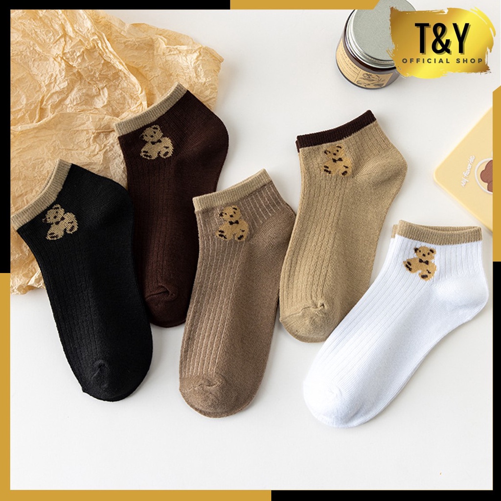 T&amp;Y Kaos Kaki Pendek Motif Beruang Kaos Kaki Pendek Wanita Korea Bear Semata Kaki Socks Karakter Ankle Socks Korean Model Simple Cute