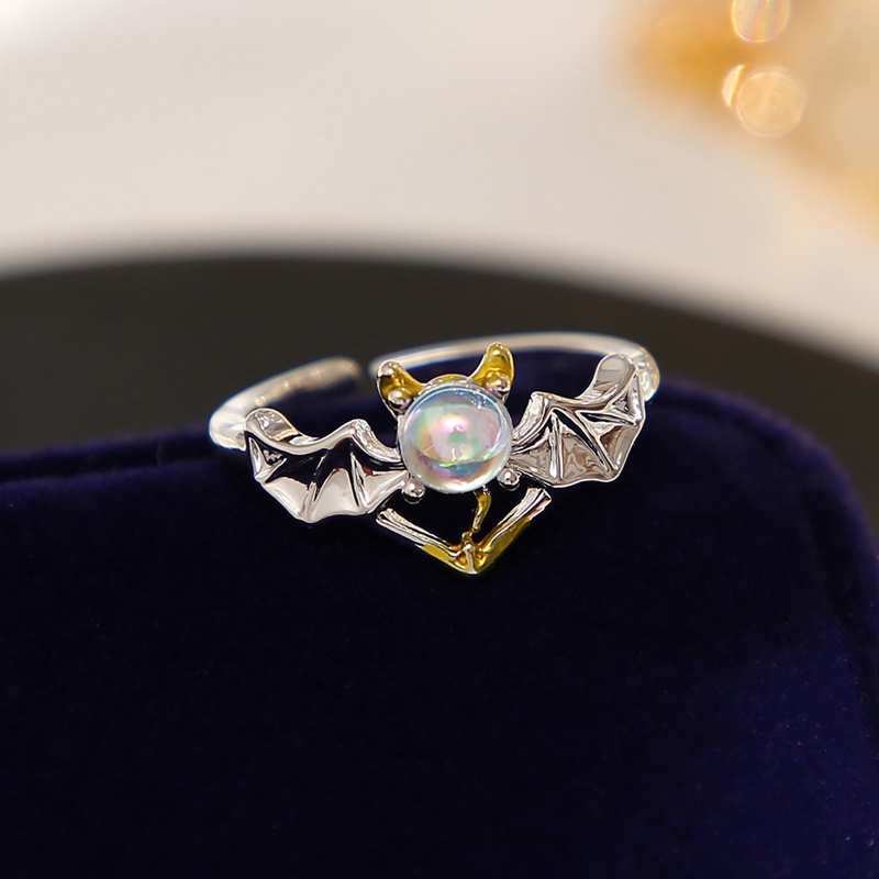 Cincin Pasangan Sayap Malaikat Dan Setan Romantis Untuk Wanita Goth Fashion Moonstone Pembukaan Yang Dapat Disesuaikan Jari Cincin Pria Perhiasan Pesta