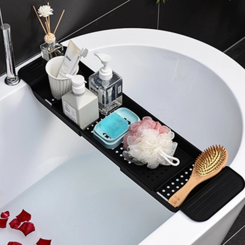 Tempat Saluran Wastafel Dapur Rak Penyimpanan Bathtub Multifungsi Perlengkapan Penyimpanan Rumah Nampan Mandi Rak Bak Buku Telepon Kacamata Handuk Sabun Shampoo Holder Retractable Bathtub Tray Shelf