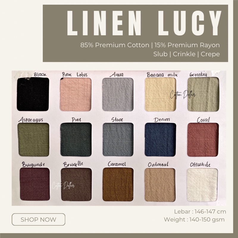 KAIN LINEN LUCY SLUB CREPE CRINKLE COTTON RAYON PREMIUM GRADE A ECERAN YARD / ROLL