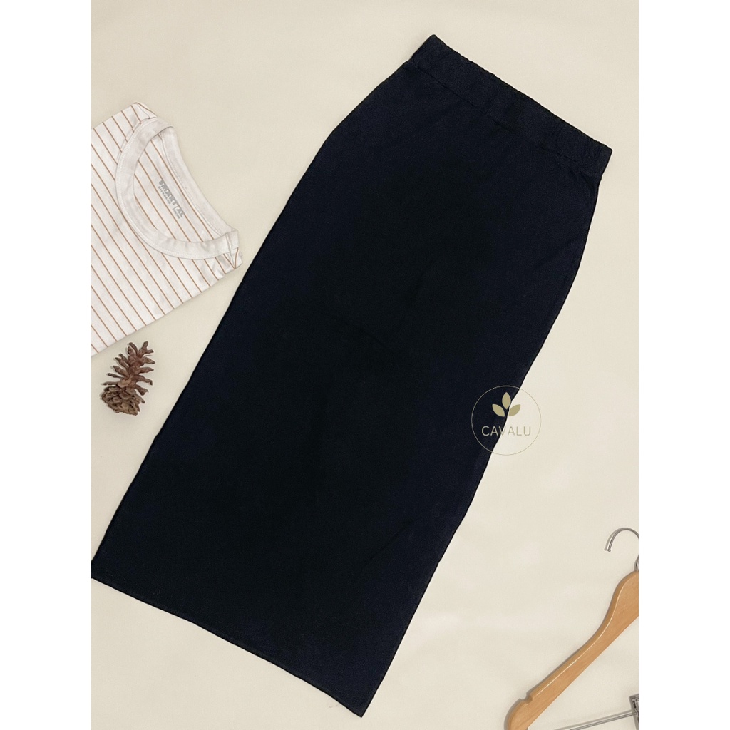 CAVALU Long Skirt Rok Span Panjang Rok Hitam 105