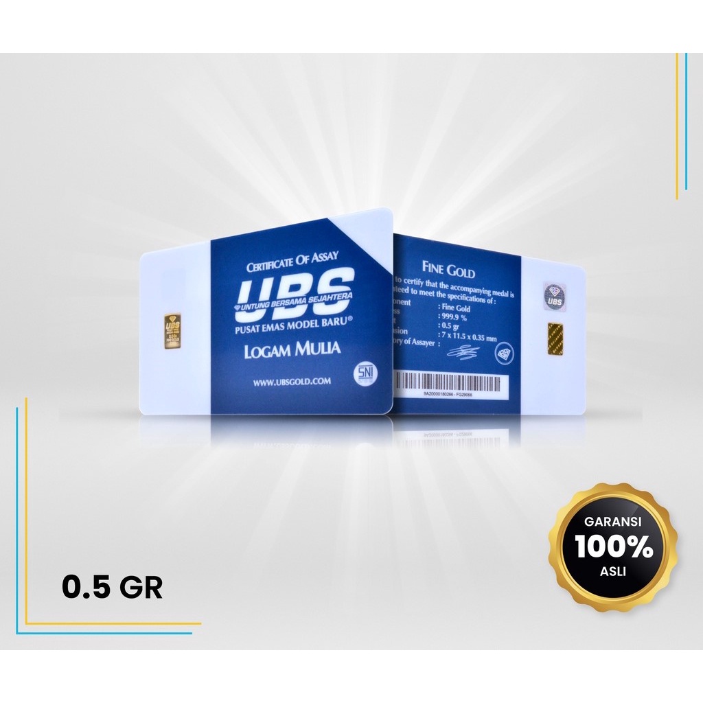 UBS Reguler Series 0.5 Gram Kemasan PVC TERMURAH TERLARIS Emas Mini Emas Batangan Logam Mulia Murni 24 Karat Bersertifikat Resmi Asli Original Tabungan Emas Souvenir Keren Mewah