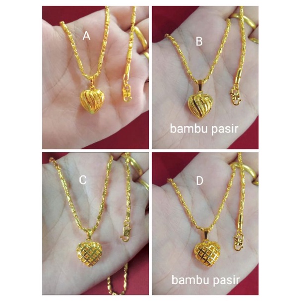 kalung bambu love garis 45cm,50cm,60cm dan 75cm lapis emas 24k