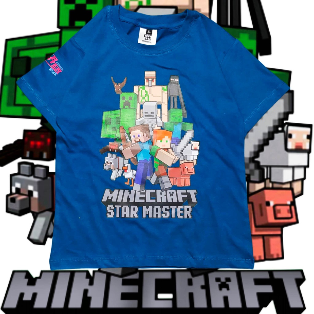 Baju Kaos Anak Minecraft 2-13 Tahun Kaos Original Star Master Kids Minecraft Warna Biru Tosca Atasan