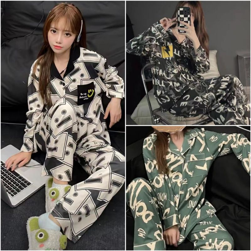 Baju tidur wanita setelan panjang kancing import / piyama wanita kekinian