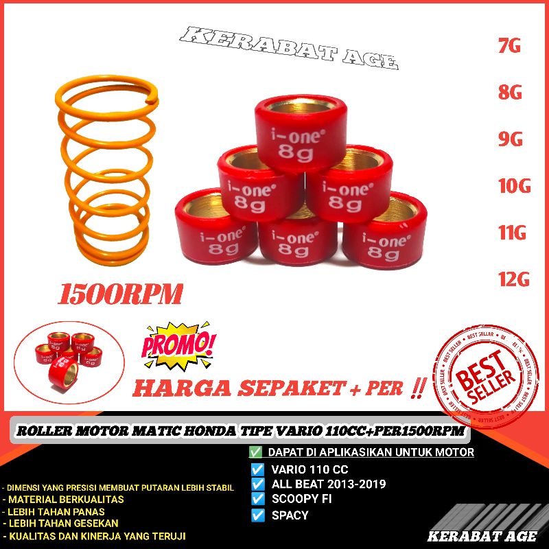 ROLLER ROLER PLUS PER CVT RACING 1500 RPM BEAT FI ESP VARIO 110 KARBU