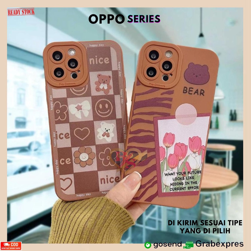 Case Oppo A57 5G A57S Casing Motif Bear Tulip Liquid Protection Camera