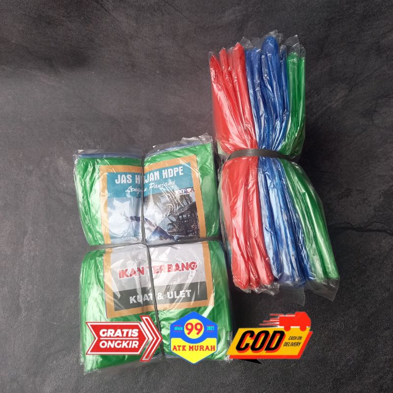 IKAN TERBANG PONCO 12 pcs - Jas Hujan Plastik Ponco/Mantel Plastik Lengan Panjang