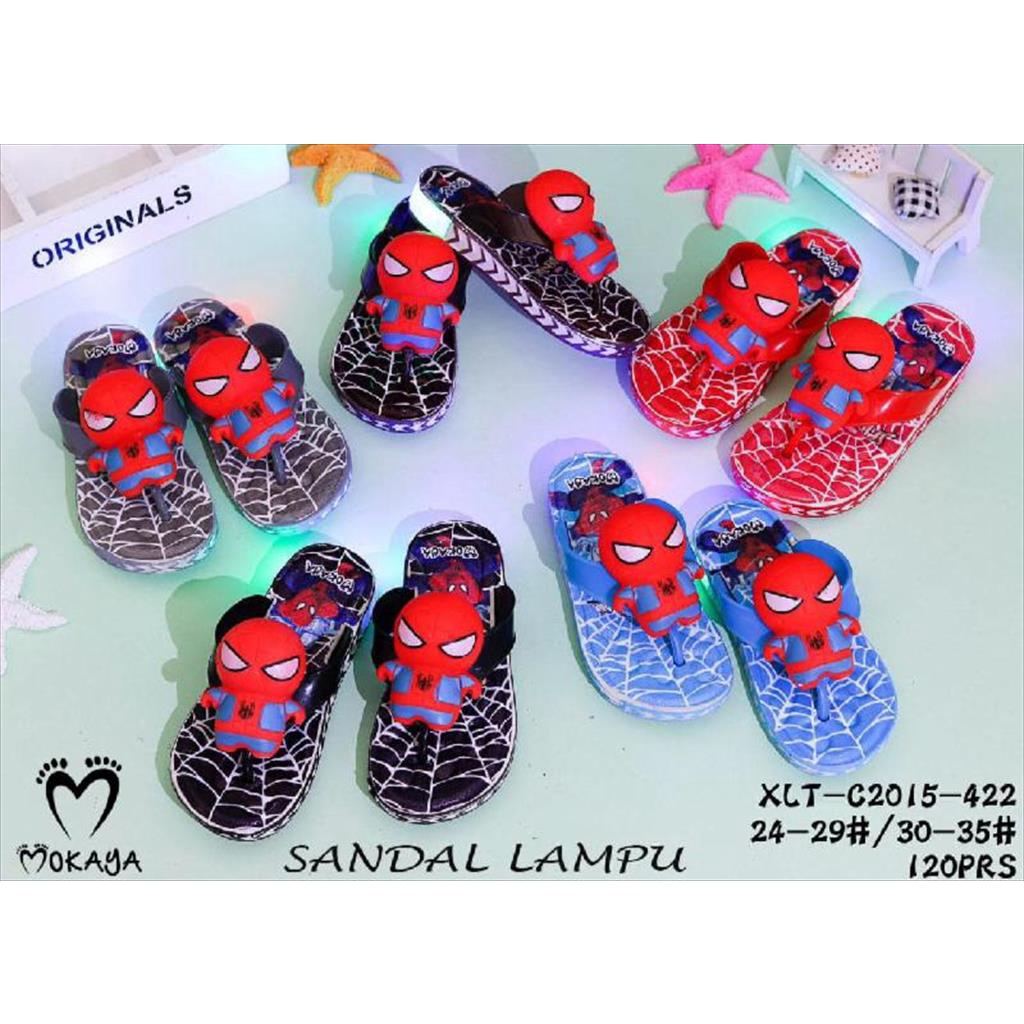 Sandal Jepit Anak Cowok Lampu LED Motif Spiderman Super Keren Trendy Import Mokaya / Size 30-35 (C2015-422)