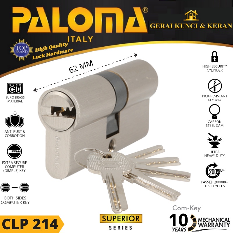 Cylinder Paloma CLP 214 Superior DC-CK 62MM  Silinder Kunci Pintu