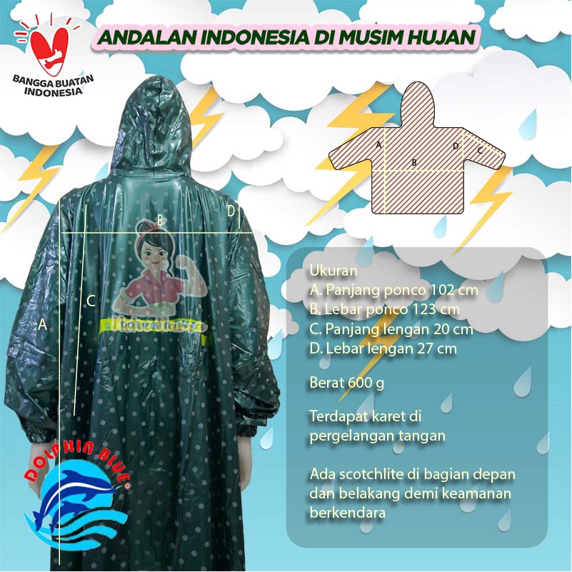 Jas Hujan Poncho Lengan DOLPHIN STAR POLKADOT Ukuran BIG SIZE JUMBO