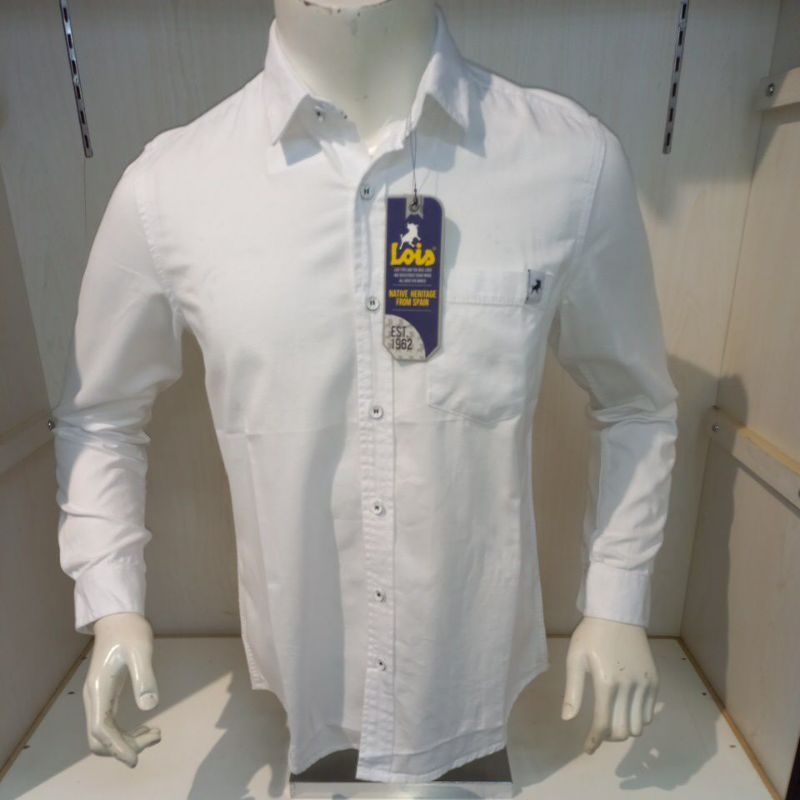 KEMEJA PRIA PUTIH POLOS LENGAN PANJANG MERK LOIS ORIGINAL