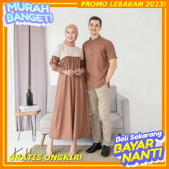 Ainun Dress Ori By Nadheera Luxury Sarimbit Keluarga 2023 Baju Couple Pasangan Gamis Cotton Premium Motif Stripe Garis Garis Gamis Couple Adam &amp; Hawa (No Hijab) / Gamis Couple / Gamis Couple Pasangan / Kapel Muslim Kondangan