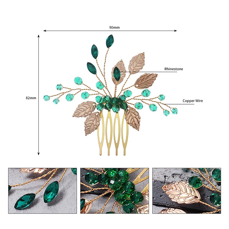 Hijau Berlian Imitasi Pernikahan Jepit Emas Daun Pengantin Rambut Klip Prom Perjamuan Wanita Aksesoris Rambut Festival Rambut Perhiasan