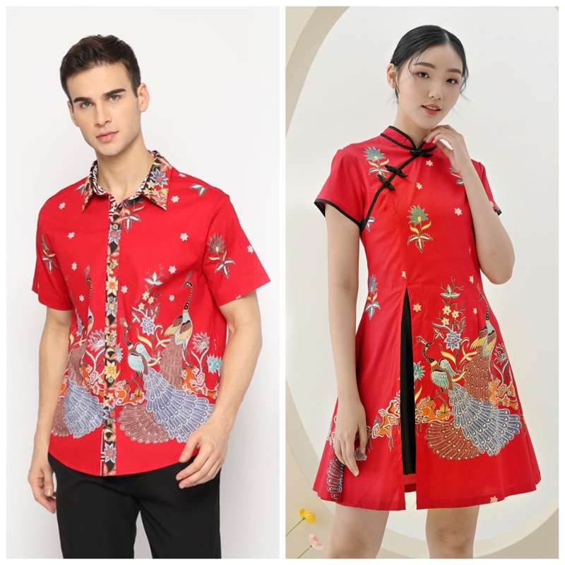 Couple batik keluarga modern edisi natal dan imlek / baju batik merah RED RADISA