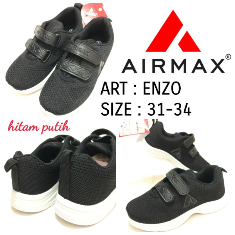 SEPATU SEKOLAH KREKET ANAK BY AIRMAX ENZO SIZE 31-34. HITAM PUTIH.