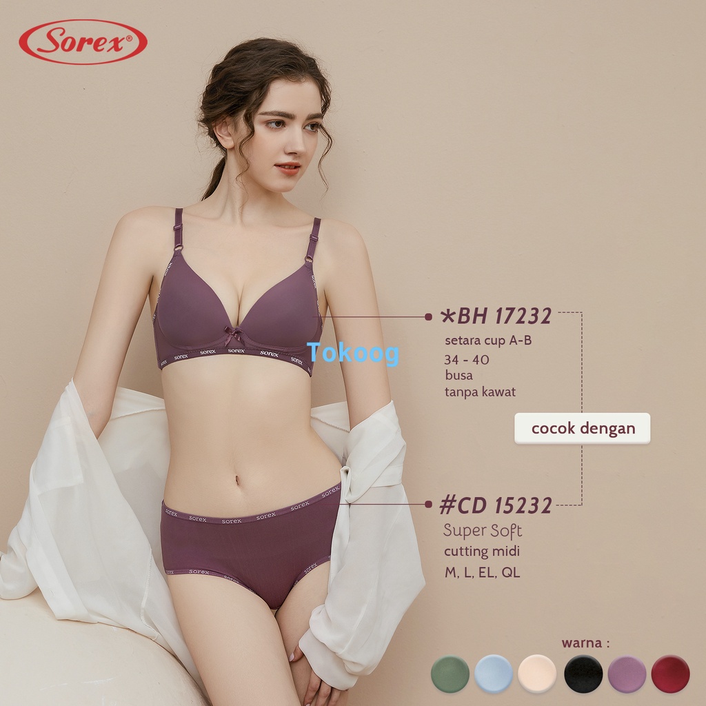 BH SET SOREX 17232 15232 TANPA KAWAT CUP B BRA WANITA SET 34 36 38 40 CELANA DALAM SUPER SOFT M L XL XXL