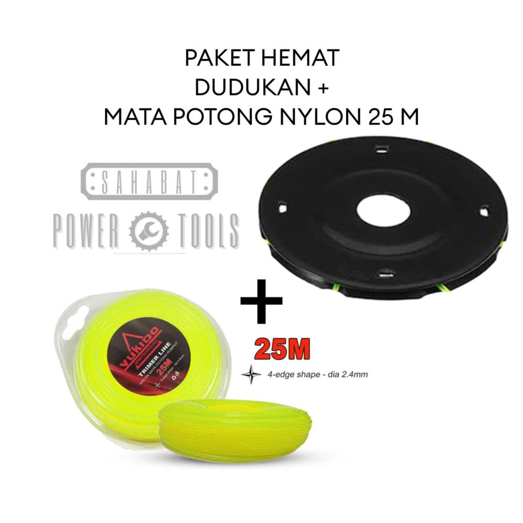 BABAYO!!! KUALITAS TERJAMIN PAKET DUDUKAN SENAR MESIN POTONG RUMPUT GENDONG TATAKAN PIRINGAN SENAR NYLON KEPALA PISAU POTONG RUMPUT TRIMMER HEAD + SENAR 4 PCS Sahabat Power Tools