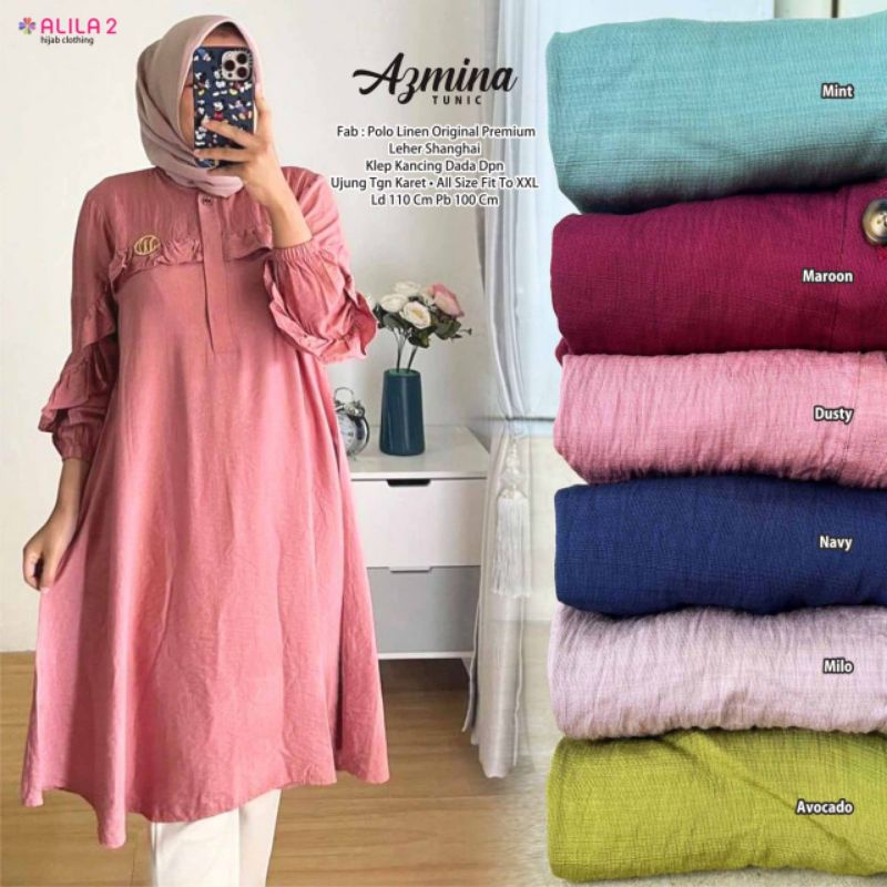 AZMINA TUNIC ORI ALILA 2 | Tunic Perempuan Polo Linen Original Premium