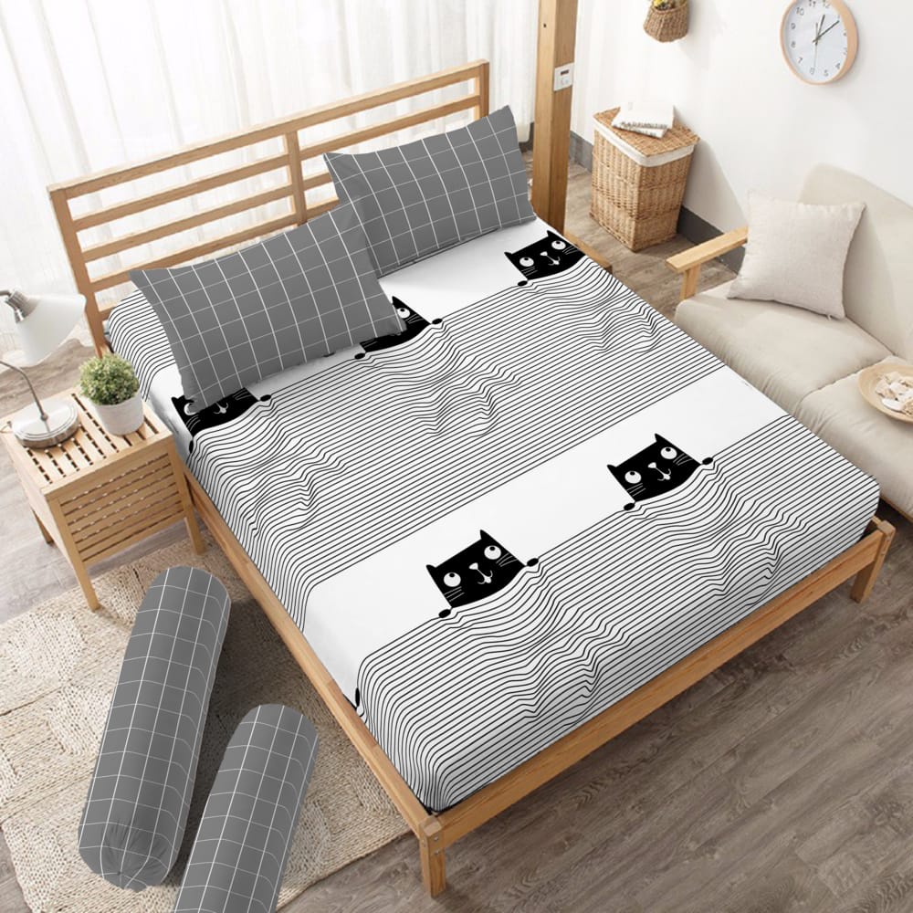 Kintakun D'luxe - Sprei Flat 100/120/160/180 Small Single Queen King Motif CATLINE CAT LINE KUCING C