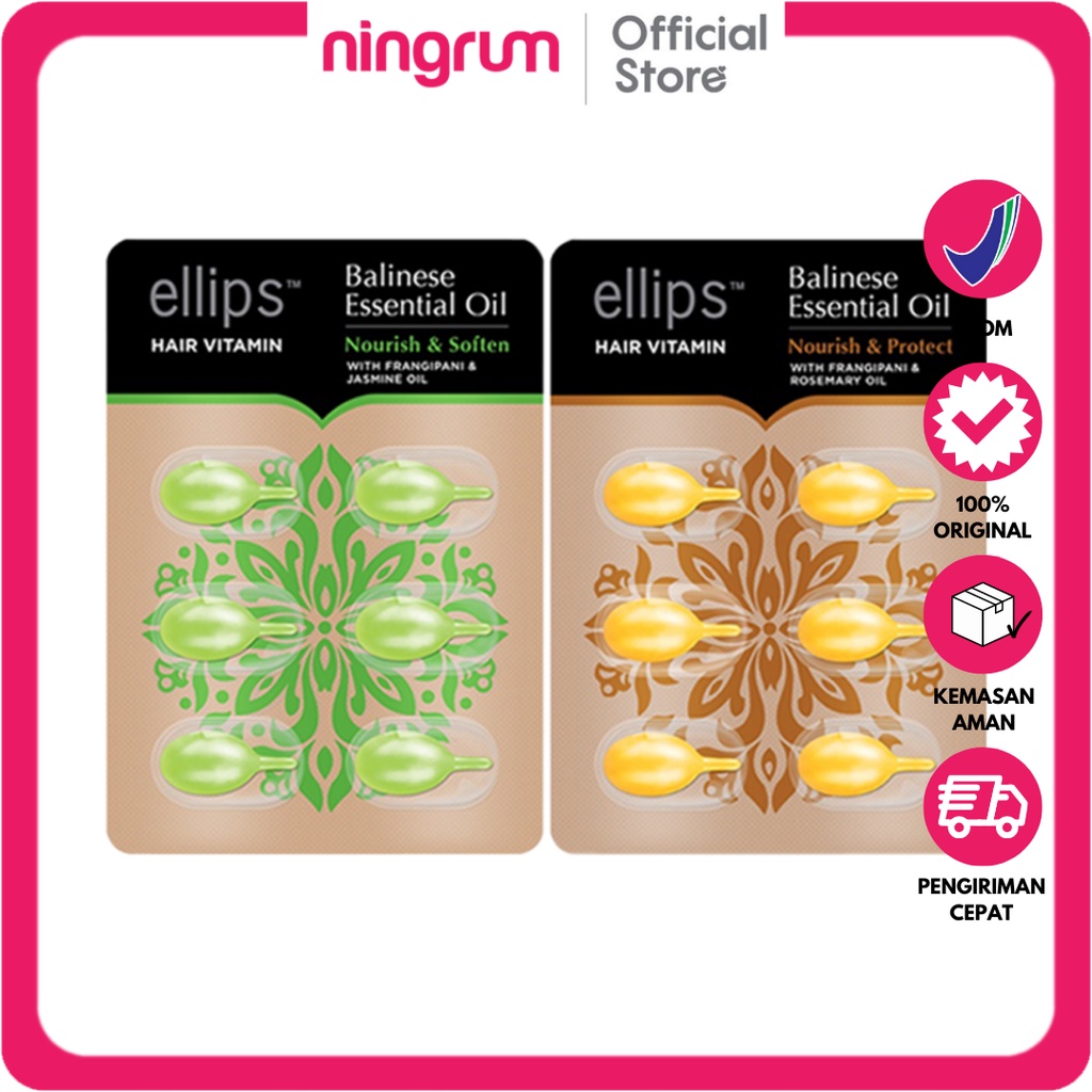 Ningrum - ELLIPS Hair Vitamin Balinese Essential Oil Blister 1ml | Nourish &amp; Protect / Nourish &amp; Soften | Perawatan Rambut Melindungi Rambut Rusak Original BPOM - 5508