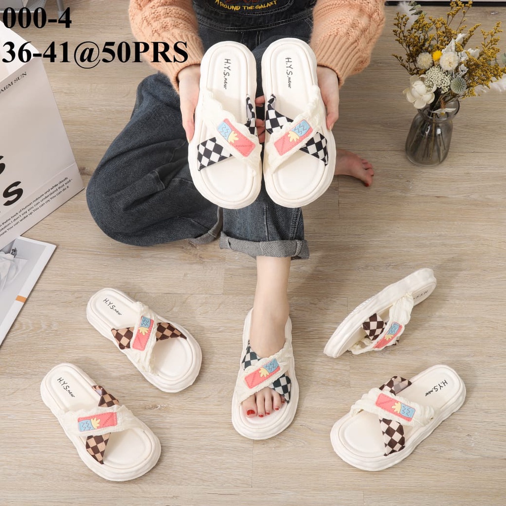 Sandal Wedges Silang Kain Pineapple Chess Korean Import Winola Collection WNL 000-4