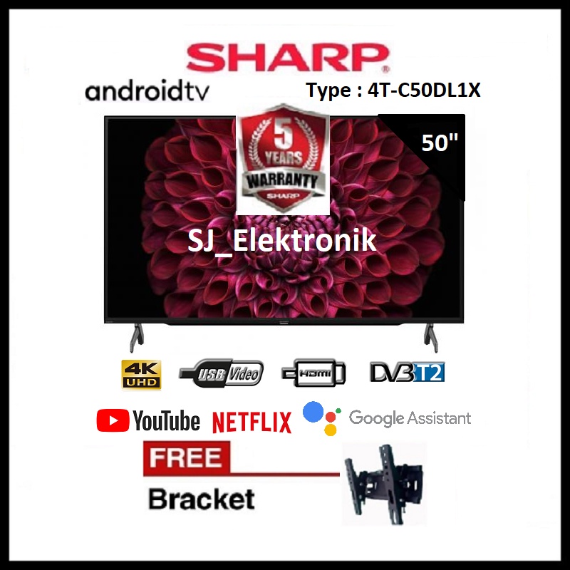 (KHUSUS LUAR KOTA) Braket + LED TV Sharp 50 Inch 4T-C50DL1X / 50DL1X AndroidTV 11 UHD 4K
