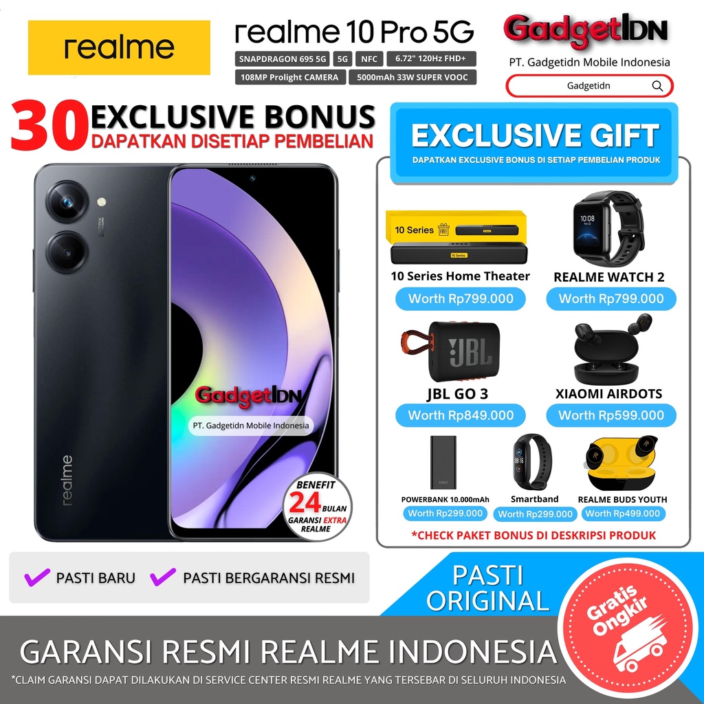 REALME 10 PRO 5G NFC 16/256GB 16/128GB ( 8GB + 8GB EXTENDED RAM ) GARANSI RESMI REALME