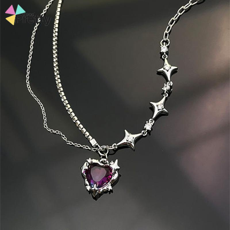 Kalung Wanita Square Zircon Lapisan Ganda Rantai  Hip Hop   Musim Dingin Musim Gugur  Desain Sense - PD