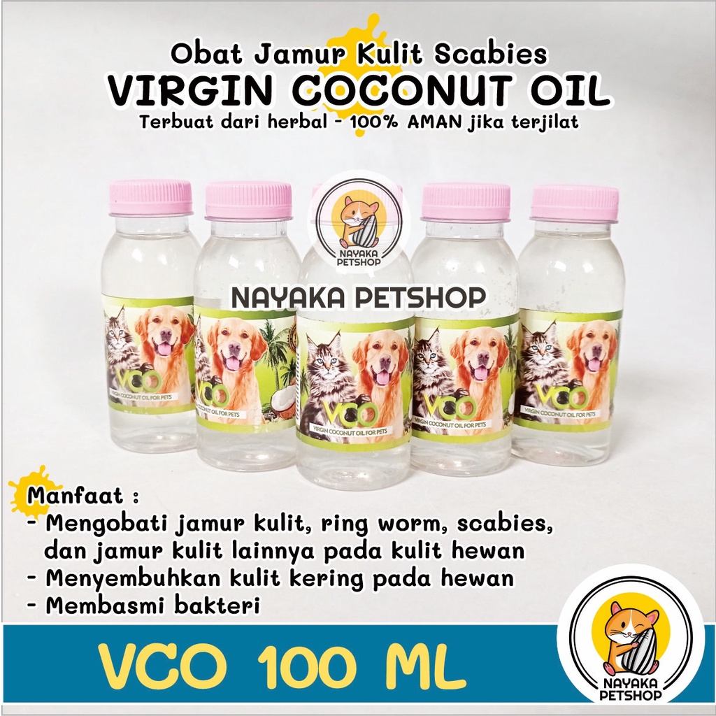 VCO 100 ml Herbal Obat Jamur Kulit Scabies Hewan Kucing Hamster Anjing Kelinci Virgin Coconut Oil Minyak Kelapa Murni