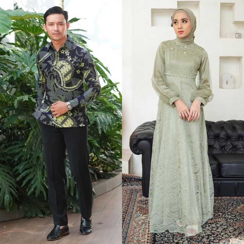 COUPLE DRESS NADINE WARNA NUDE EXLUSIVE DRESS MODERN BAJU BUSANA MUSLIM RAMADHAN KONDANGAN BAJU PASANGAN BATIK SARIMBIT