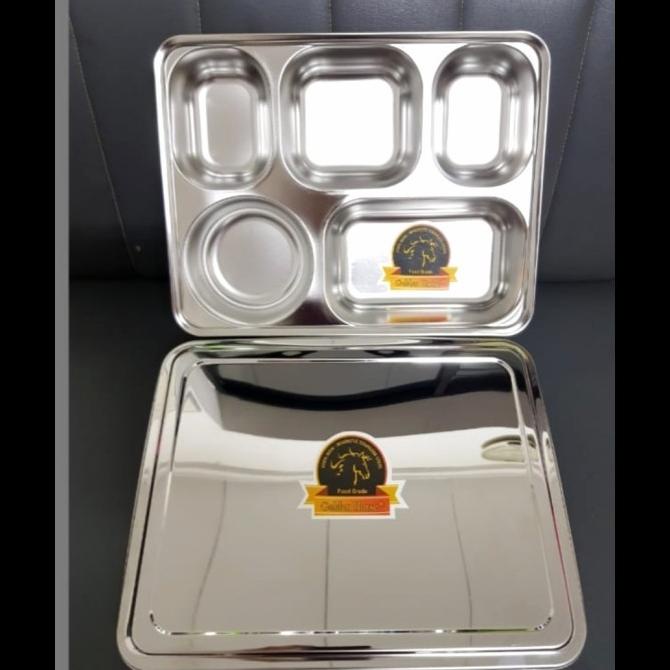 Plato / Food Tray / Piring / Tempat Makan Sekat 5 + Tutup Stainless Storalena