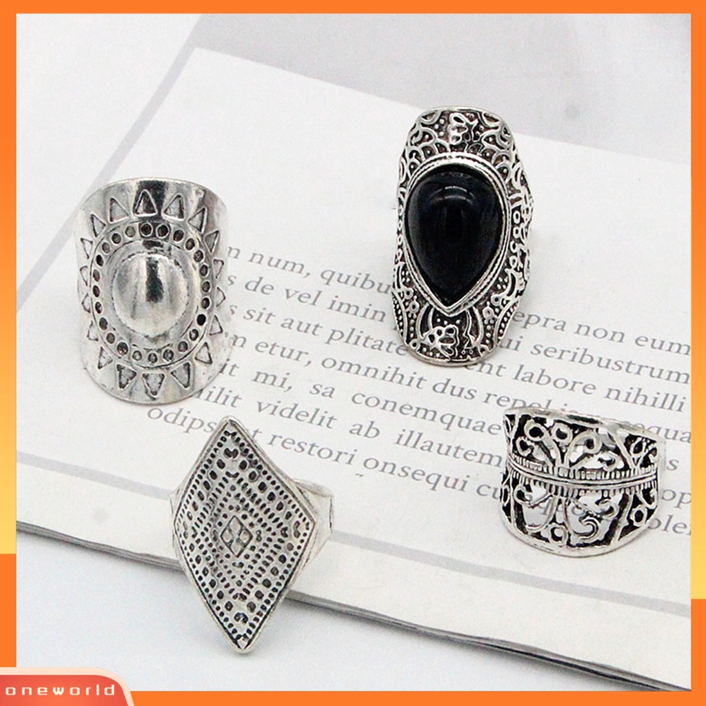 {oneworld} 4pcs/set Cincin Unisex Gaya Bohemian Tahan Aus Cincin Fidget Ringan Super Keren Untuk Pesta