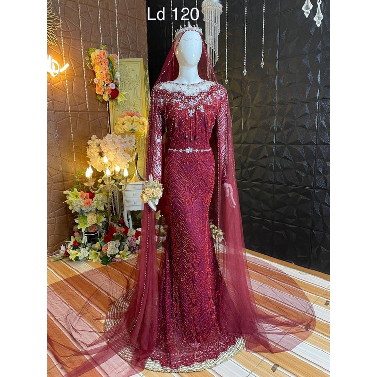 GAUN PENGANTIN SLIM MAROON JUMBO