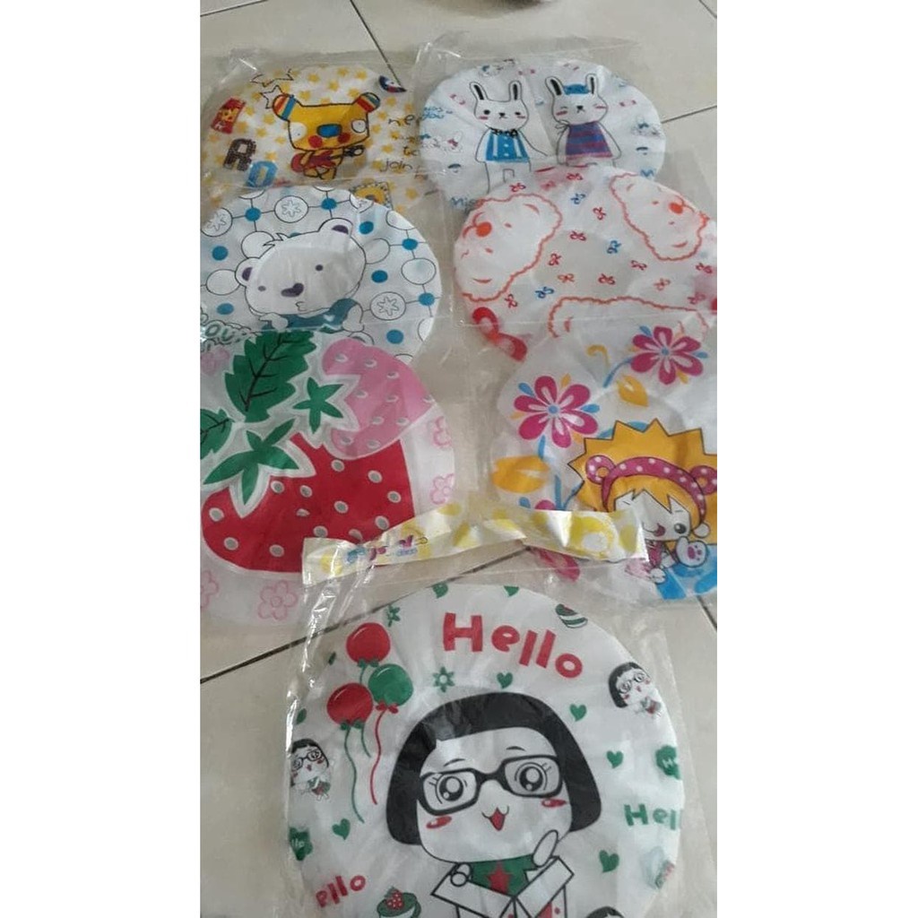 [DZS] SHOWER CAP MANDI ANTI AIR  KARAKTER KARTUN MENDI LUCU