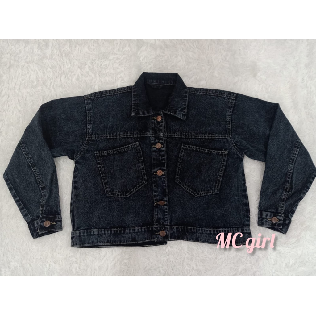 MC girl - Jaket Jeans Wanita Warna Snow Black / Jacket Denim Snow Black Kancing Belakang