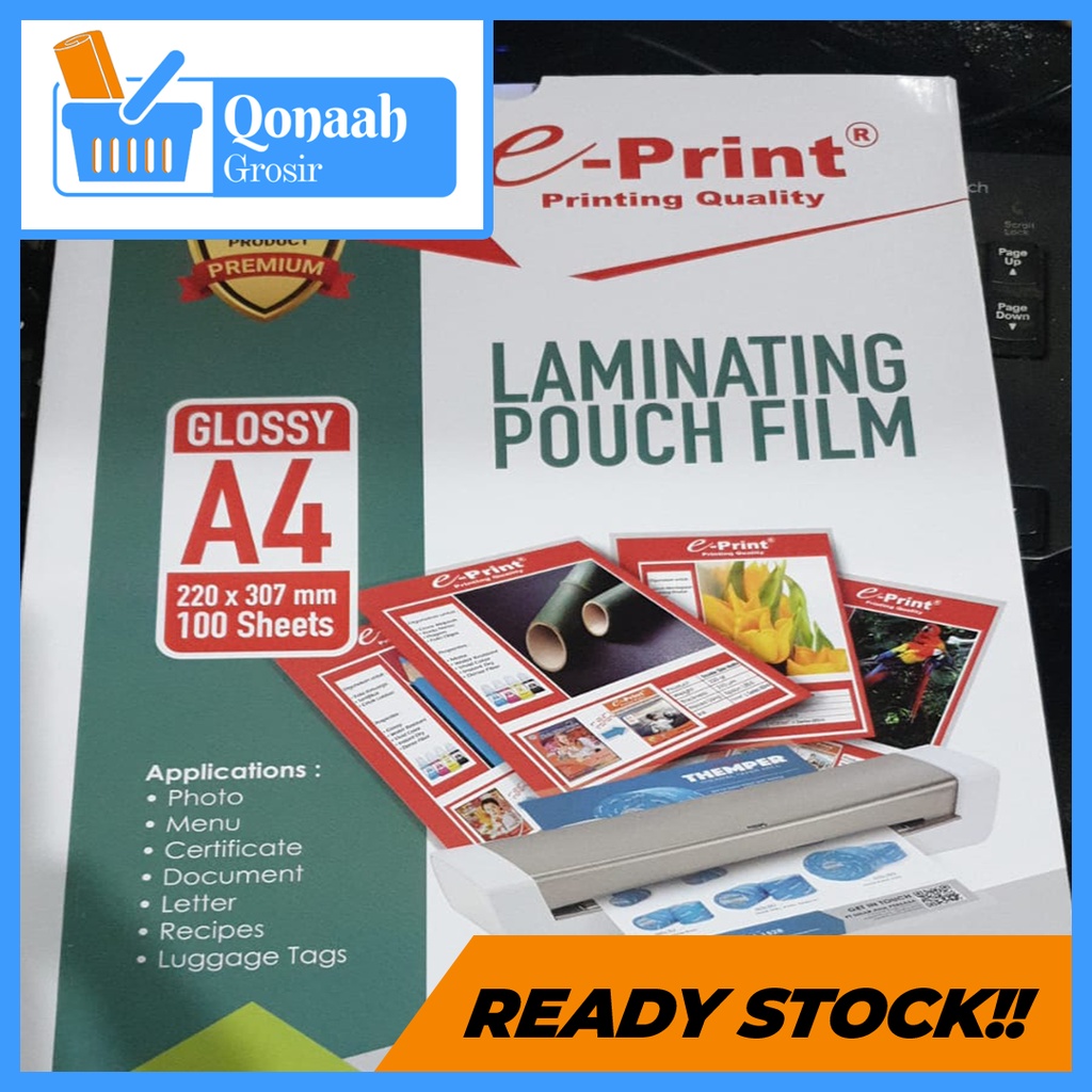 

Plastik Laminating POUCH FILM Glossy A4 220 X 307 mm E-Print