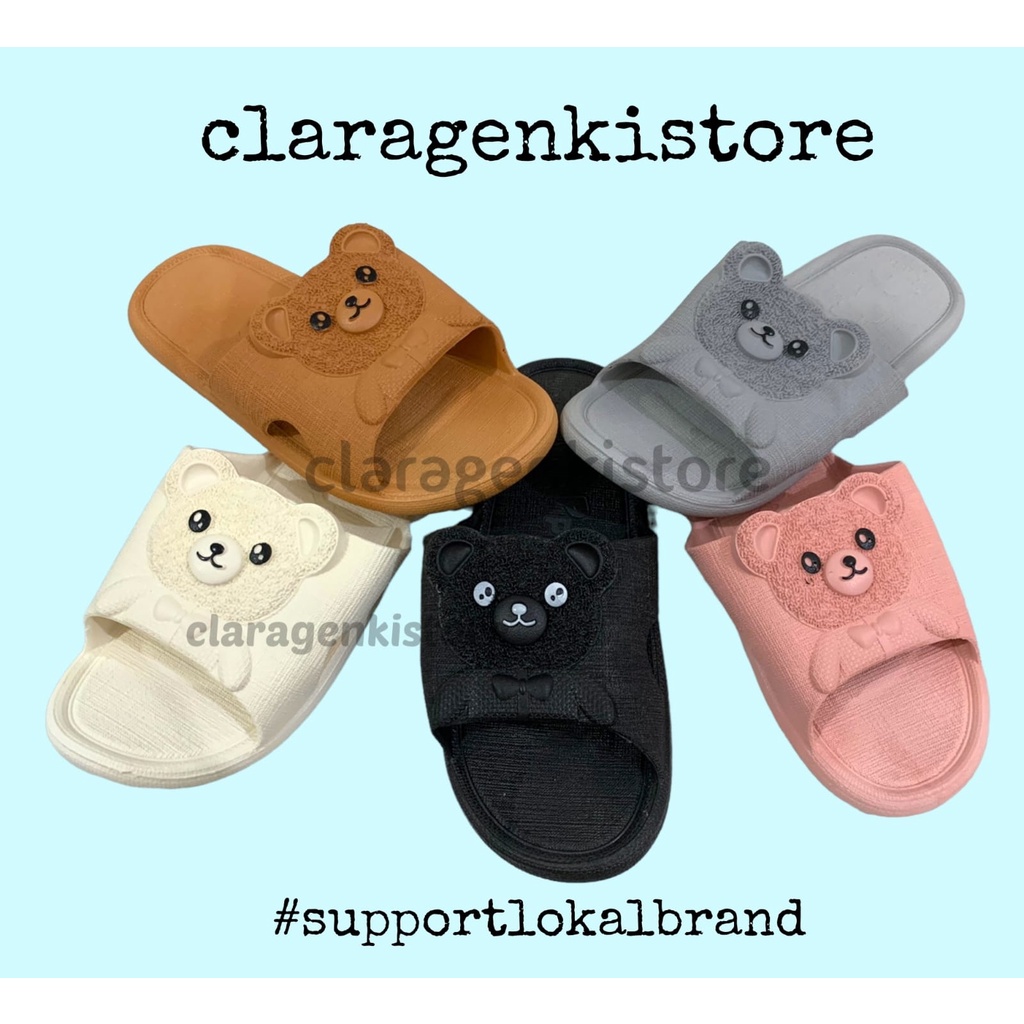 Laluna Sandal Slop Wanita Anak dan Dewasa Motif Teddy Bear / Sendal Perempuan Fuji Flat Baim Karakte