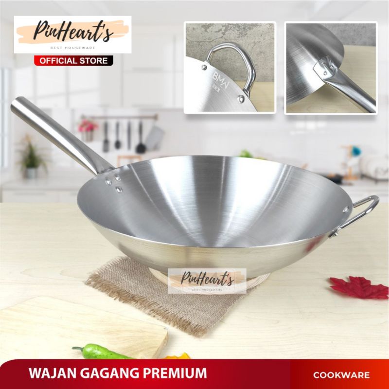 WAJAN KUALI STAINLESS STEEL TEBAL PREMIUM DENGAN GAGANG KUALI ANTI LENGKET | KUALI STAINLESS STEEL T