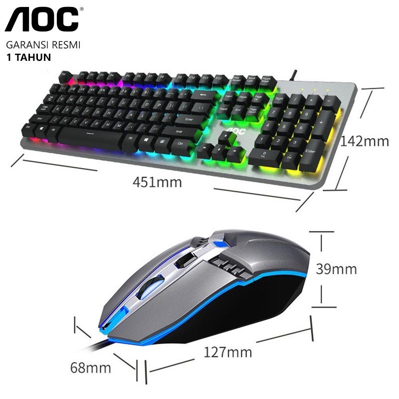 PAKET COMBO KEYBOARD MOUSE GAME Gaming AOC KM410 RGB LIGHTING WIRED KABEL USB