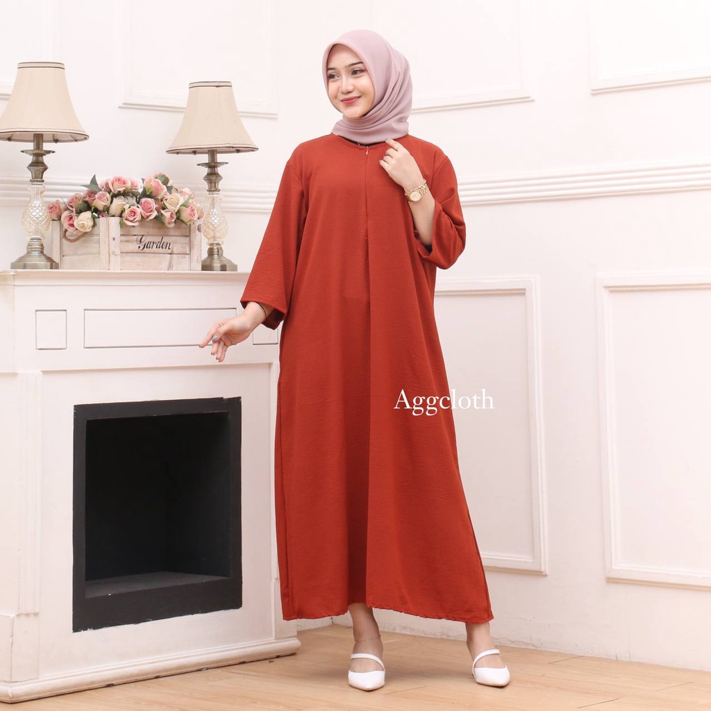 Daster Gamis Crinkle Polos Kekinian Lengan Tangan 3/4 Panjang Semata Kaki Busui Jumbo LD 120 Murah AggCloth