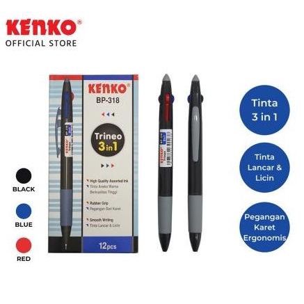

MURAH (12Pcs) Pulpen Kenko 3 in 1 BP-318 / Ball Pen 3 Warna