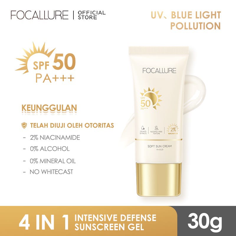 RAFEYLA - FOCALLURE SPF 50 PA+++ Sunscreen Gel Intensive Defense Alcohol Free Tabir Surya 30g FA-SC23