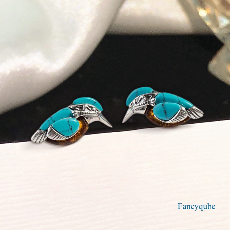 Vintage Gaya Alami Biru Turquoises Bird Wanita Anting Lucu Hewan Berbentuk Anting-Anting Aksesoris Pesta Perhiasan Hadiah