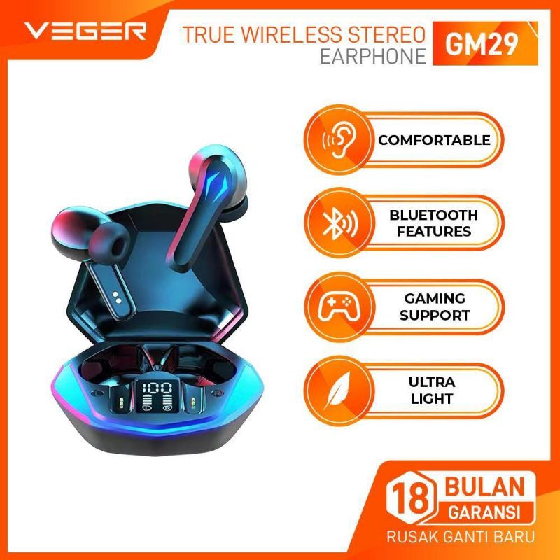 VEGER Earphones GM-29 Wireless Bluetooth 5.0 Bluetooth Original