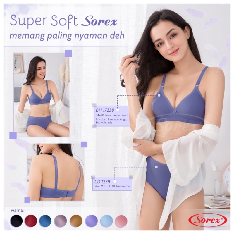 Sorex Bra Tanpa Kawat Super Soft Busa Sedang Setara Cup B Kait 2 Pakaian Dalam Wanita BH Polos 17238 Sorex Beha