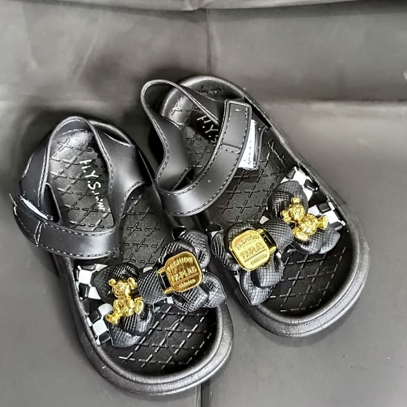 Sandal anak import terbaru sepatu sandal anak perempuan motif Pita beruang Selop anak wanita trendy