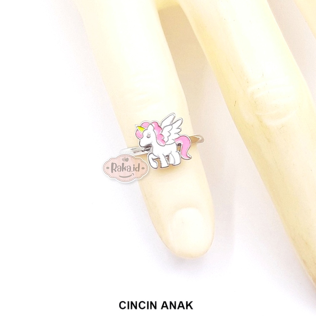 Cincin Anak Unicorn Sayap Putih Perhiasan Cantik Anak Lapis Emas 18k 800