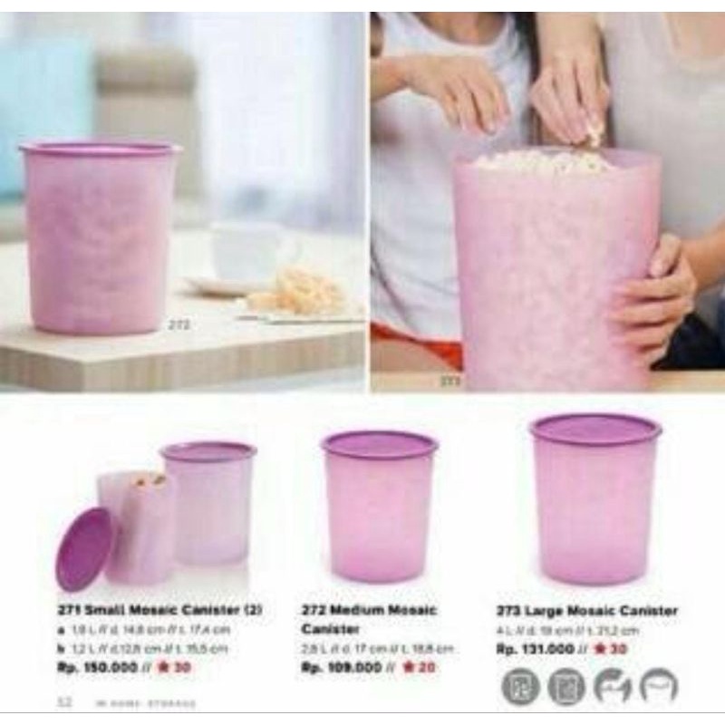 Toples Tupperware Mosaic Canister Ungu dan Merah